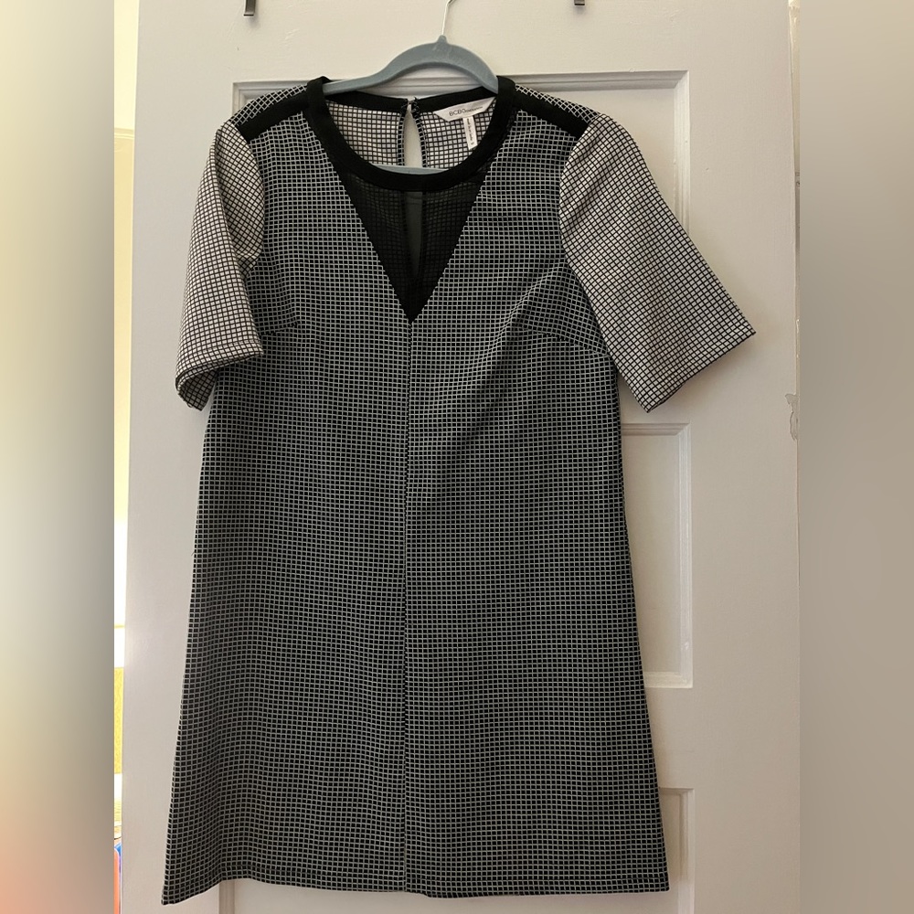 BCBGeneration back and white check shift dress with mesh detail